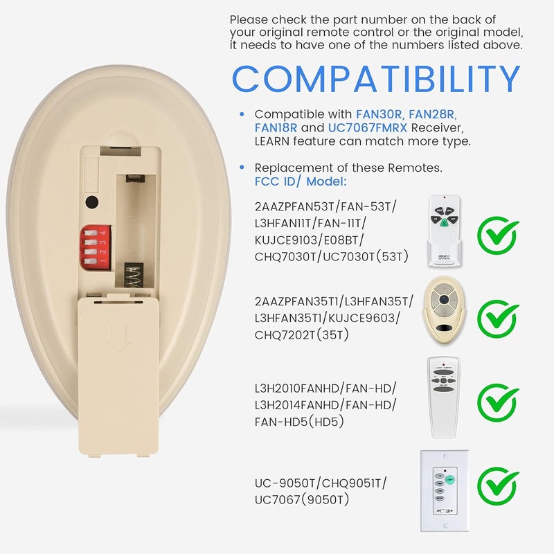 Eogifee 35T Ceiling Fan Remote Control Adjustable 3 Speed,Light Dimmer Control Replacement of Harbor Breeze Compatible with KUJCE9603 FAN35T L3HFAN35T FAN-53T FAN-11T L3HFAN35T1 FAN-35T1 - Image 2